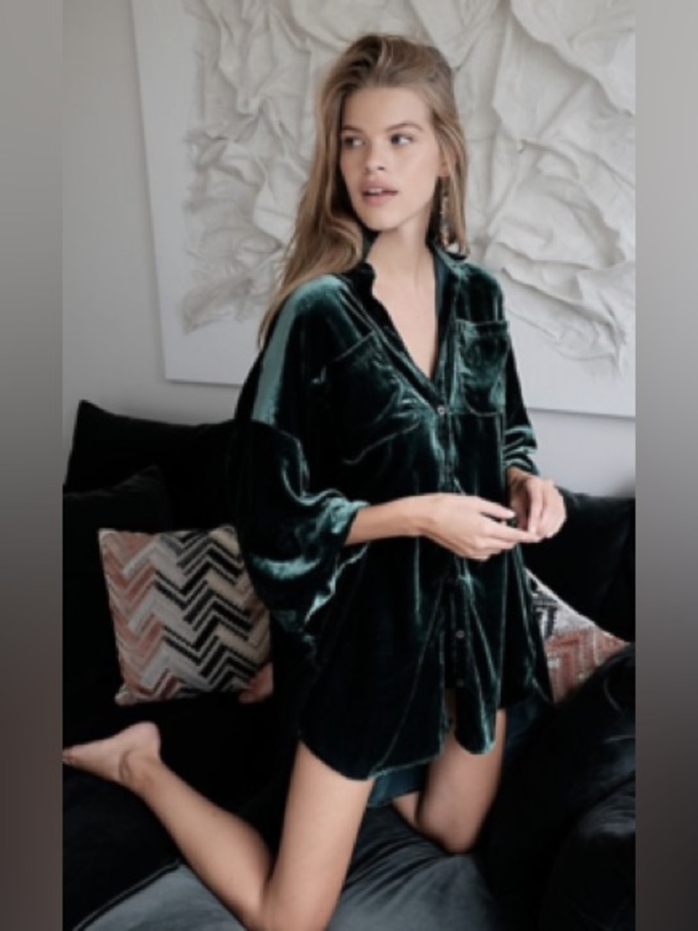 Free People “Lux” Velvet Shirtdress, Size Medium - Preowned